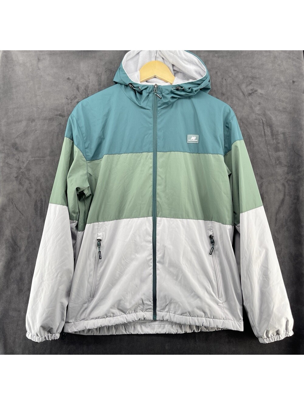 New Balance Men’s S Hooded Fleece Lined Full Zip Jacket Green Gray Coat